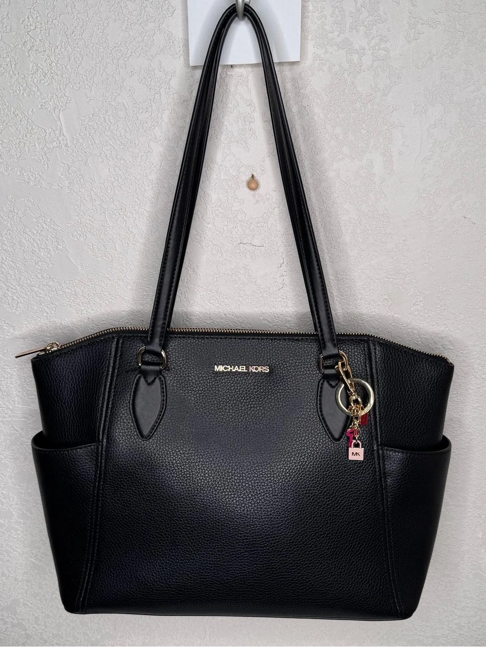 Michael Kors Black Pebbled Leather Tote Gold Hardware perfect bag work,travel